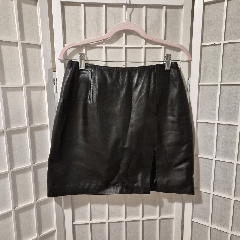 Hugo Buscati Collection Smooth Black Leather Skirt Sz 10